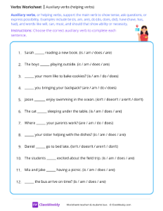 Auxiliary verbs - Support | Grammar Worksheet