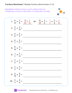 Multiply Fractions (Denominators 2-12) - Solar System | Math Worksheet