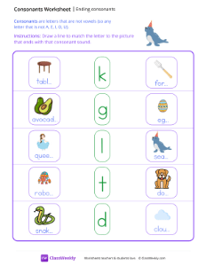 Ending Consonants - Seal | Reading & Writing Worksheet