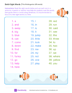 Pre-K Dolch Sight Words List | Sight words Resource