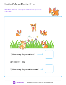 Counting with 1 less - Dogs | Math Worksheet