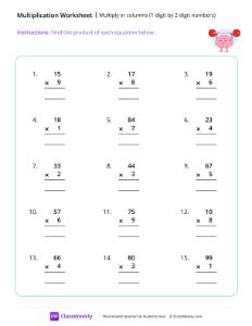 Multiply 1 digit by 2 digits - Muscles | Math Worksheet