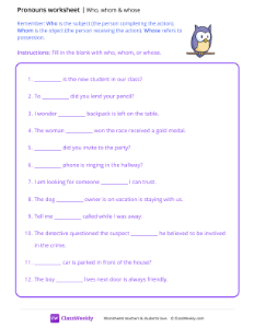 Relative Pronouns (who, whom & whose) - Hoo | Grammar Worksheet