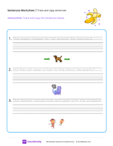 Trace and copy sentences - Banana | Reading & Writing Worksheet