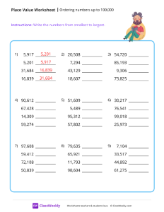 Ordering numbers (up to 100,000) - Reading | Math Worksheet