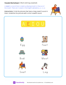 Long & Short Vowels (E) - Chair | Reading & Writing Worksheet