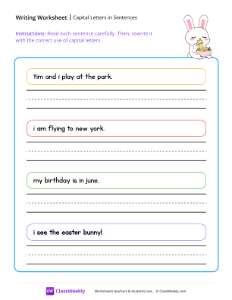 Capital letters in sentences - Bunny | Reading & Writing Worksheet