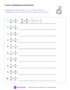 Multiply Fractions (Denominators 2-25) - Planet Flag | Math Worksheet