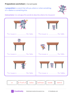 Cut and Paste Prepositions - Happy Mouse | Grammar Worksheet