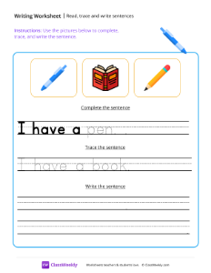 Read, trace and write sentences - Pen | Reading & Writing Worksheet