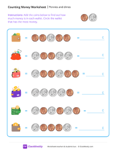 Counting Money - Pennies and Dimes | Math Worksheet