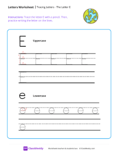 Tracing Letters - The Letter E | Reading & Writing Worksheet