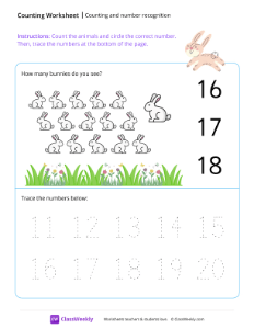 Counting and number recognition (16) - Rabbit | Math Worksheet