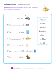 Complete The Sentence - Banana | Reading & Writing Worksheet