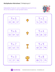 Multiply by 9 - Nine Elephants | Math Worksheet