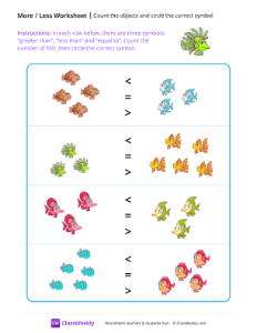 Count the Objects and Circle the Correct Symbol - Green Fish | Math Worksheet