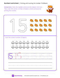 Count and Print (15) - Cat Family | Math Worksheet