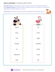 Concrete vs abstract nouns - Fox | Grammar Worksheet