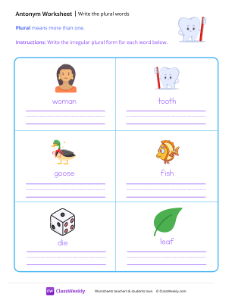 Write the plural words - Mr. Tooth | Reading & Writing Worksheet