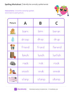 Identify the Correctly Spelled Words - Strawberry | Reading & Writing Worksheet