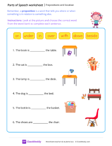 Prepositions and location - Girl | Grammar Worksheet