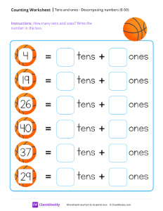 Decomposing numbers (0-50) - Basketball | Math Worksheet