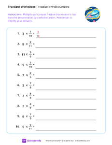 Fraction x Whole Numbers - Van Space | Math Worksheet