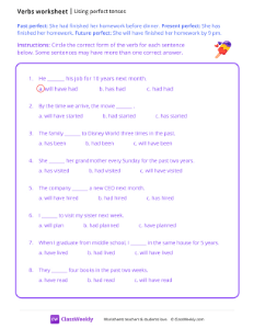 Using Perfect Tenses - Ice Cream | Grammar Worksheet