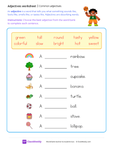 Common adjectives - Basketball | Grammar Worksheet