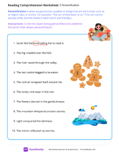 Personification - Reader | Reading & Writing Worksheet