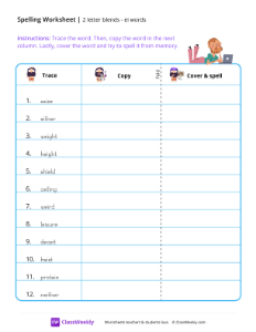 2 letter blends - ei words | Reading & Writing Worksheet