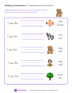 Completing Sentences With Pictures - Dog | Reading & Writing Worksheet