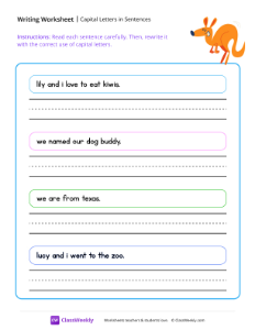 Capital letters in sentences - Kangaroo | Reading & Writing Worksheet