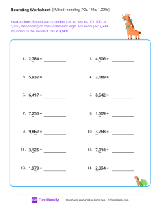 Mixed rounding (10s, 100s, 1,000s) - Giraffe | Math Worksheet