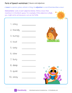 Nouns and adjectives - Sun | Grammar Worksheet