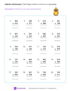 Adding 3-digit numbers in columns (no regrouping) - Duck | Math Worksheet