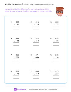 Subtract 3-digit numbers (with regrouping) - Coffee | Math Worksheet