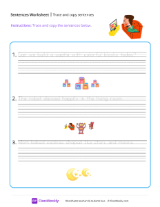 Trace and copy sentences - Couch | Reading & Writing Worksheet