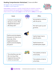 Cause and Effect - Mr. Seal | Reading & Writing Worksheet