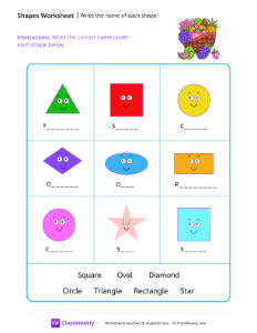 Write the name of each shape - Fruit Basket | Math Worksheet