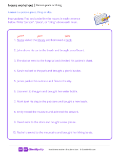 Person, place or thing - Book | Grammar Worksheet