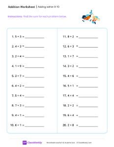 Adding within 10 - Win | Math Worksheet