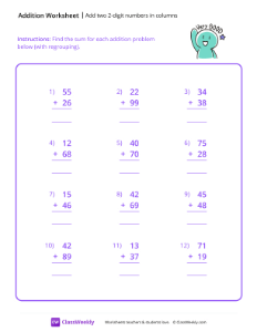 worksheet-Add-two-2-digit-numbers-in-columns---Hello