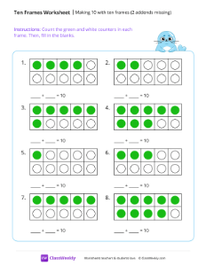 Making 10 with ten frames (2 addends missing) - Seal | Math Worksheet