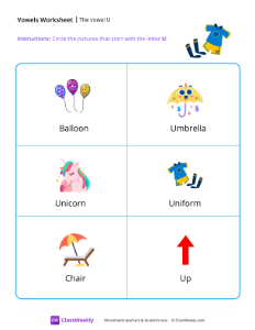 The vowel U - Uniform | Reading & Writing Worksheet