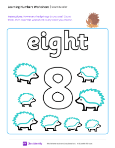 Count and Color - Eight | Math Worksheet