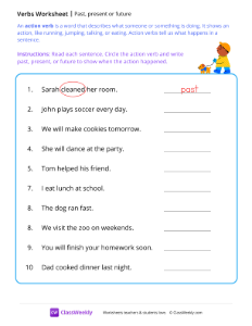 Past, present or future - Walk | Grammar Worksheet