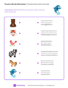 Animal words (match and trace) - Dolphin | Reading & Writing Worksheet