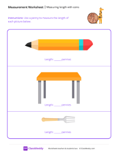 Measuring length with coins - Giraffe | Math Worksheet