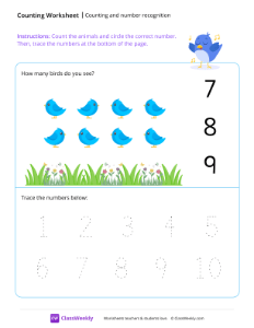 Counting and number recognition (8) - Bird | Math Worksheet